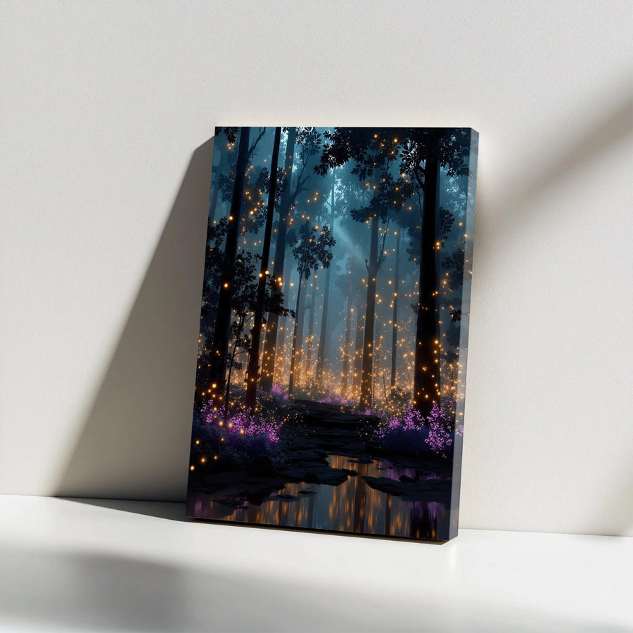 Enchanted Forest Canvas Wall Art | Glowing Fireflies Fantasy Landscape | Premium 1.25-Inch Gallery Wrap | Magical Nature Home Decor Gift