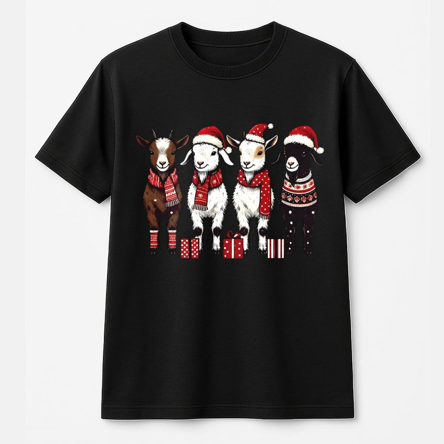Christmas Goat T-Shirt | Cute Farm Animal Holiday Graphic | Premium 100% Cotton | Funny Xmas Gift For Goat Lovers