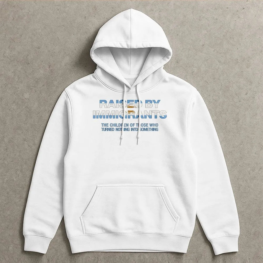 Raised By Immigrants Hoodie | Argentina Flag Heritage Graphic | Premium Cotton Tee | Gift for Argentinians, Latino Pride Apparel