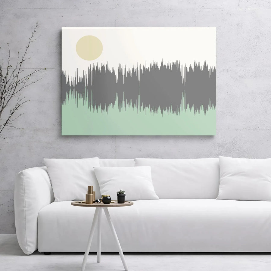 Minimalist Soundwave Landscape Canvas Print | Abstract Sun Mountain Wall Art | Premium Gallery Wrapped | Modern Home Office Decor