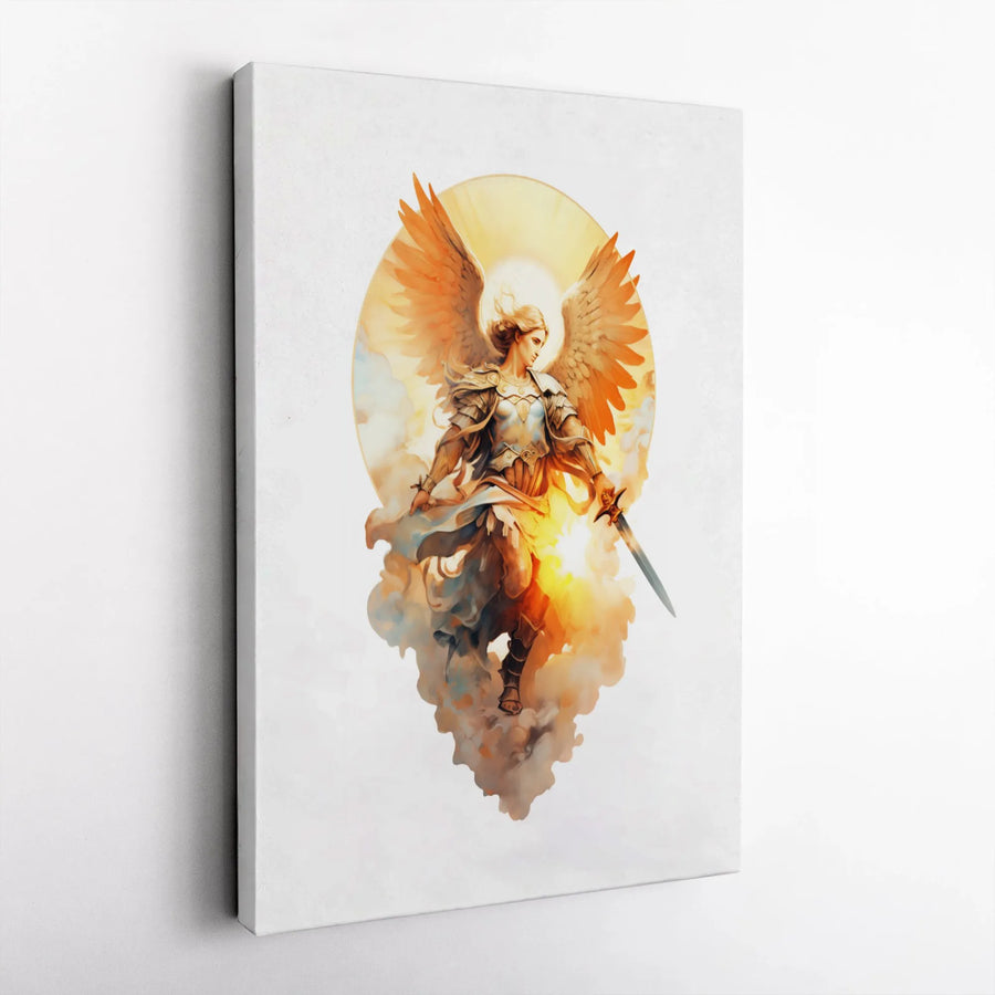 Archangel Michael Canvas Wall Art | Warrior Angel Religious Painting | Premium Gallery Wrap Decor | Spiritual Gift for Home Office
