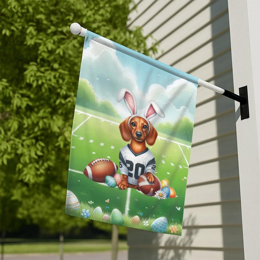 Dachshund Easter Garden Flag | Football Dog With Bunny Ears | Premium Polyester Double-Sided Garden Decor | Seasonal Gift For Dog Lovers