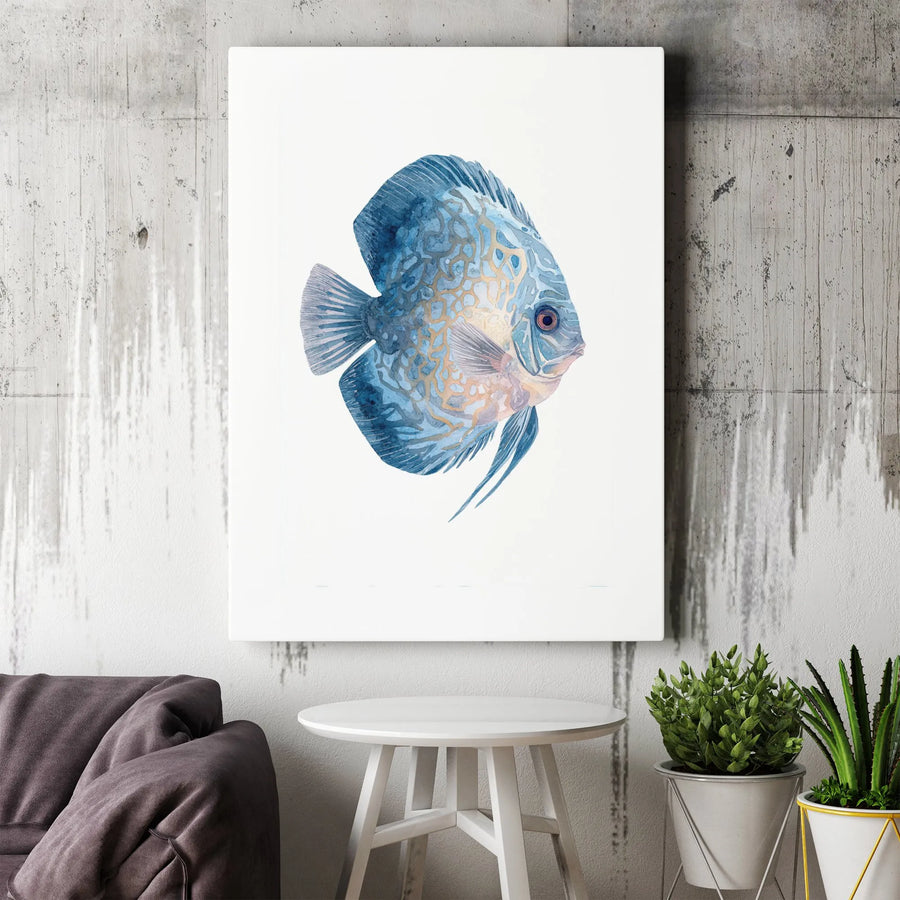 Blue Discus Fish Canvas Wall Art | Watercolor Aquatic Home Decor | Premium Gallery-Wrapped Print | Gift for Aquarium Enthusiasts