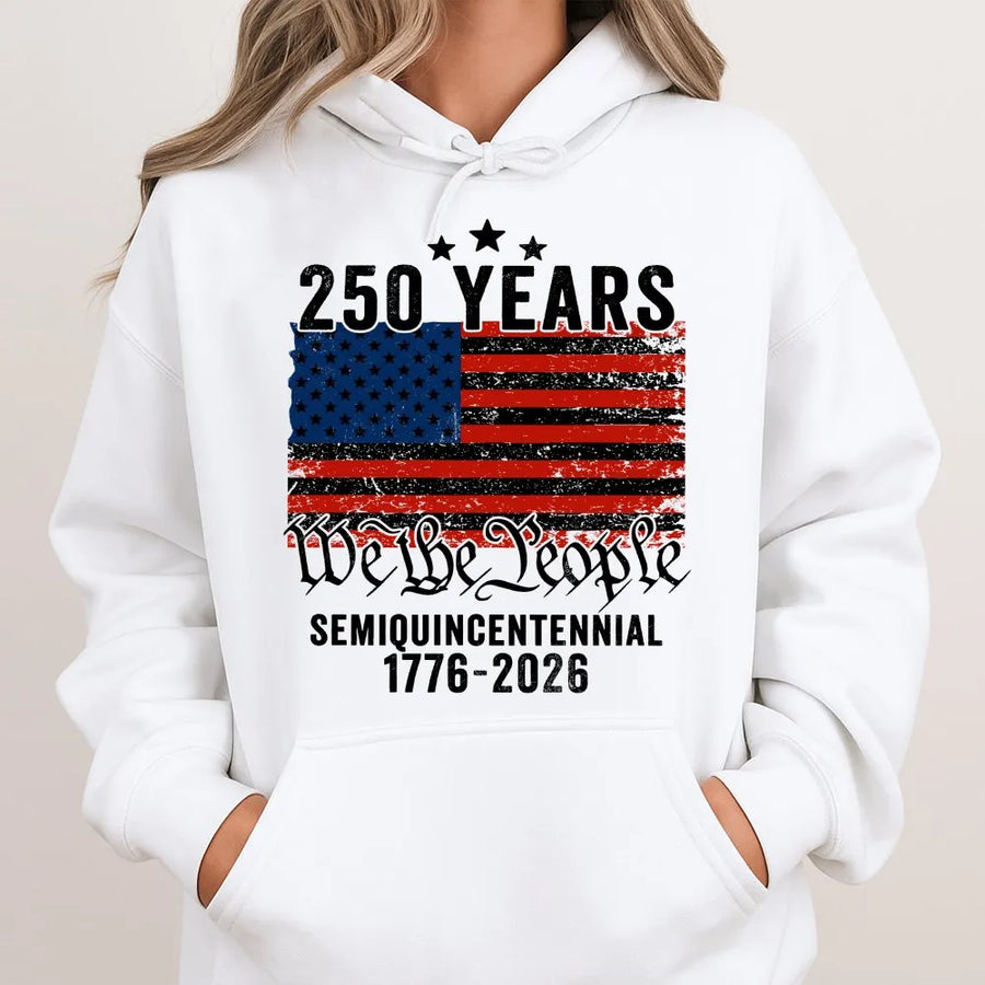 USA 250th Anniversary Hoodie | We The People Distressed Flag 1776-2026 | Premium Cotton Blend | Patriotic Collector's Gift for Men Women