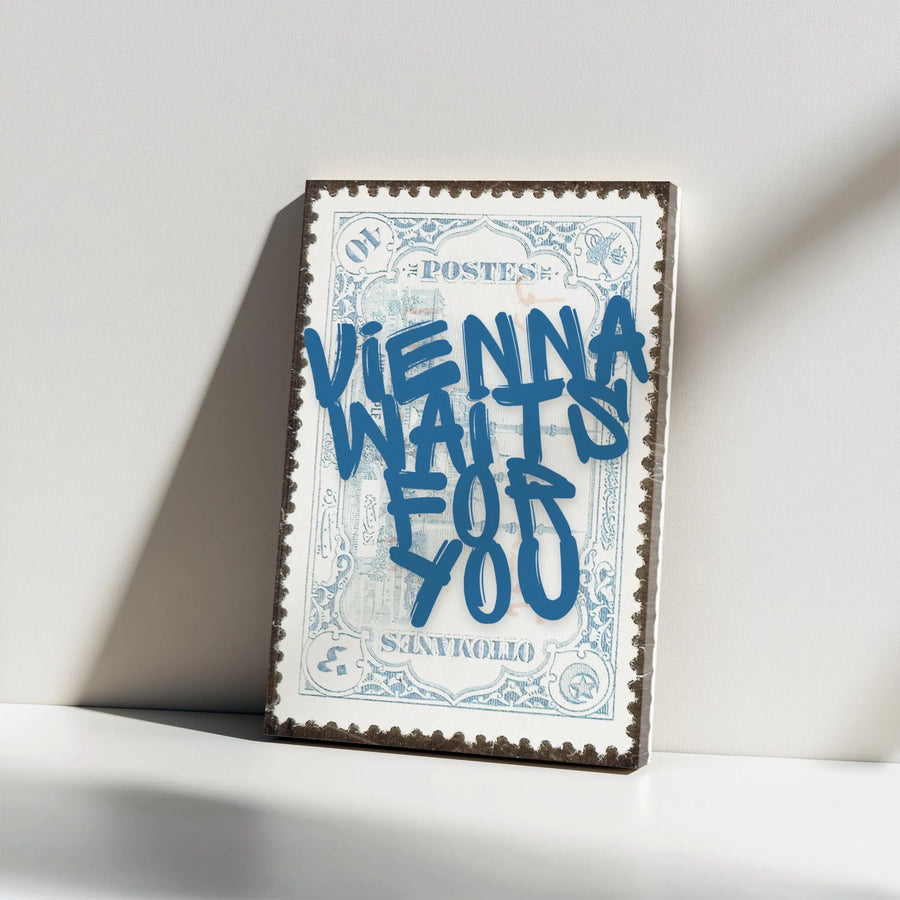 Vienna Wall Art | Graffiti Vintage Stamp Design | Premium Gallery Wrapped Canvas | Gift for Travel Lovers and Austrian Decor Enthusiasts