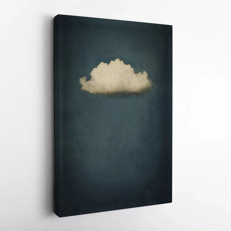 Minimalist Cloud Canvas Wall Art | Moody Dark Blue Atmospheric Sky Print | Premium Gallery Wrap Decor | Modern Home Office Interior Aesthetic