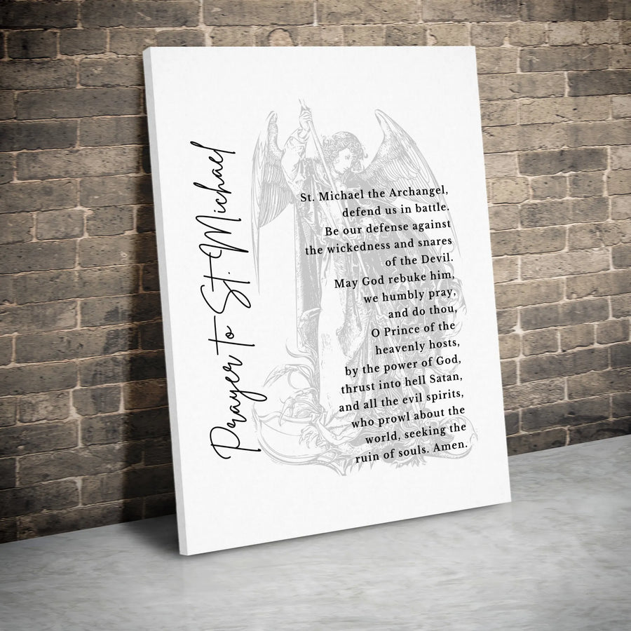 St. Michael the Archangel Prayer Canvas | Religious Wall Art | Premium Gallery Wrapped Print | Catholic Home Decor Gift