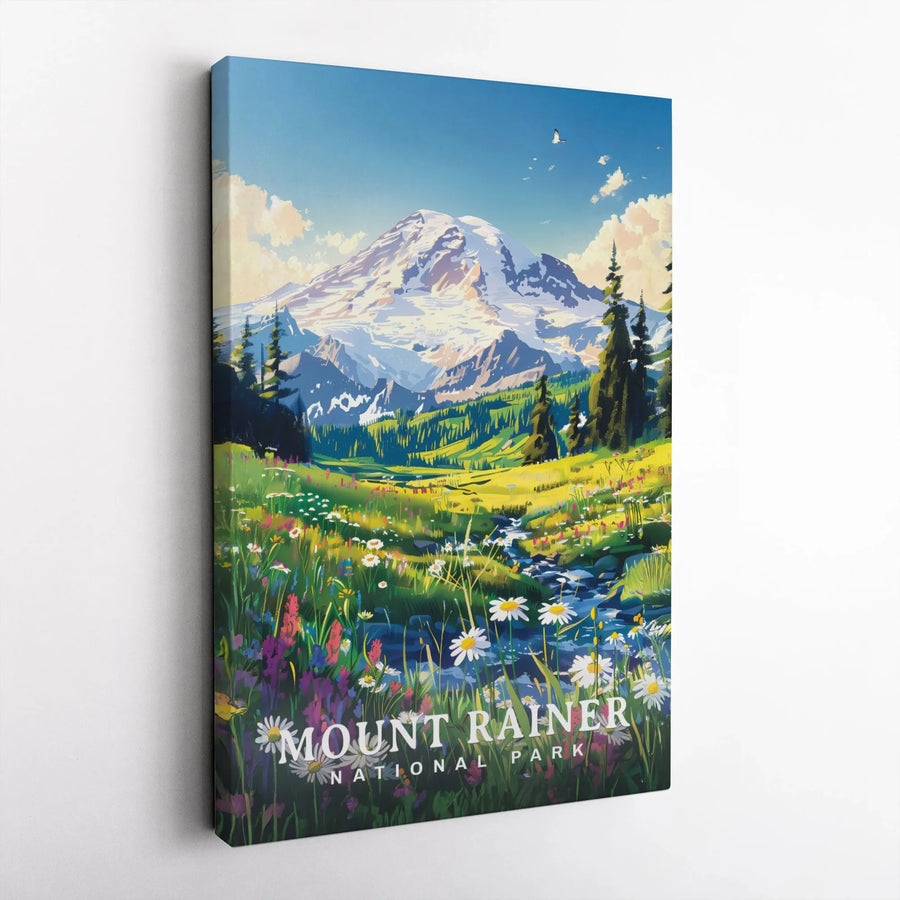 Mount Rainier National Park Canvas | Wildflower Meadow Landscape Art | Premium Gallery-Wrapped Print | Travel Enthusiast Nature Gift