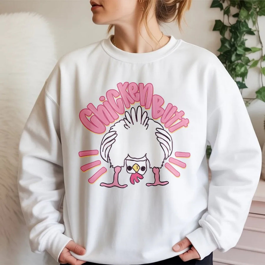 Funny Chicken Butt Sweatshirt | Retro Cartoon Chicken Joke Graphic | Premium Cotton Blend Sweatshirt | Humorous Gag Gift for Men & Women