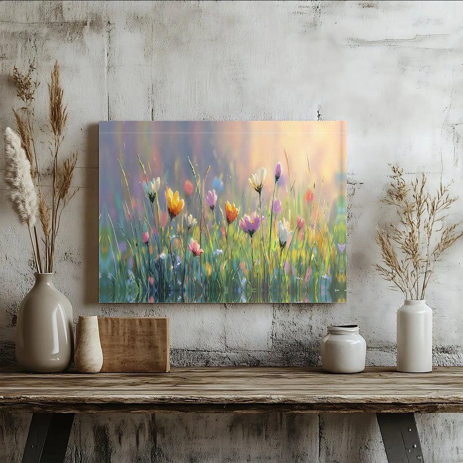 Wildflower Meadow Canvas Print | Soft Pastel Botanical Wall Art | Premium Fade-Resistant Gallery Wrap | Modern Nature Home Decor
