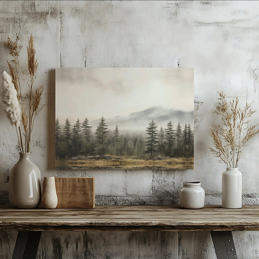 Misty Pine Forest Canvas Print | Mountain Landscape Wall Art | Gallery Wrapped Premium Material | Nature Inspired Home Decor Gift