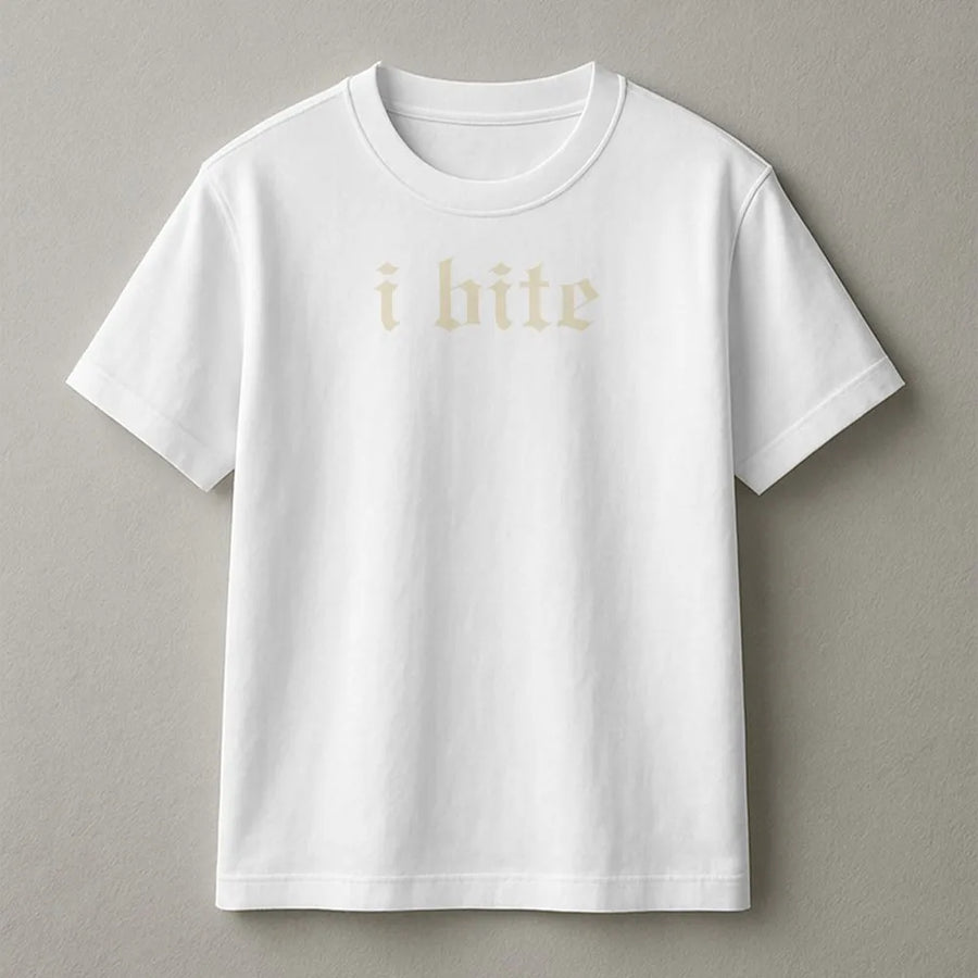 I Bite T-Shirt | Gothic Font Sarcastic Quote | 100% Cotton Premium Tee | Edgy Minimalist Gift for Her