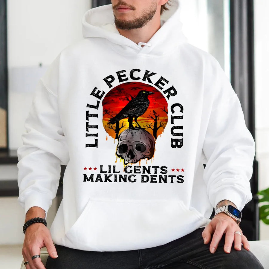 Little Pecker Club Hoodie | Raven Skull Graphic Print | Premium Soft Cotton Blend | Unique Gothic Streetwear Gift for Men and Women