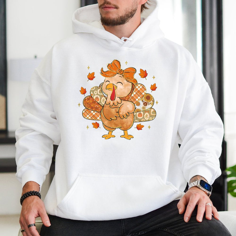 Thanksgiving Turkey Hoodie | Cute Coquette Bow Fall Sweatshirt | Premium Cotton-Blend | Trendy Autumn Gift for Her