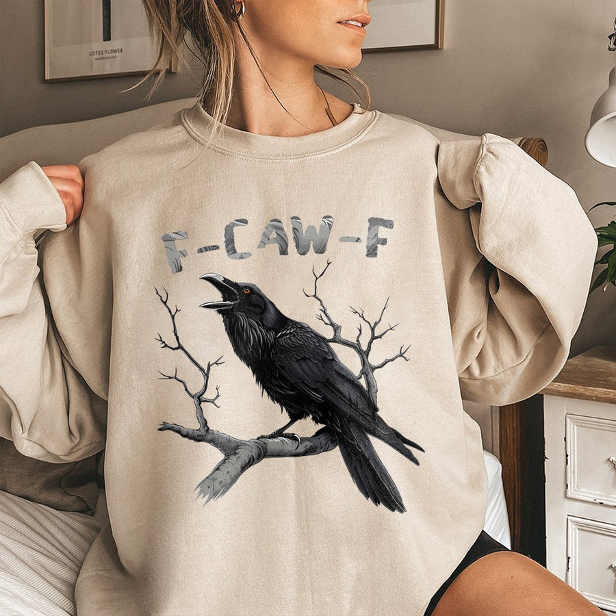 Raven Sweatshirt | F-CAW-F Pun Graphic Print | Soft Cotton Blend Unisex Pullover | Gothic Nature Lover Gift | Dark Academia Aesthetic