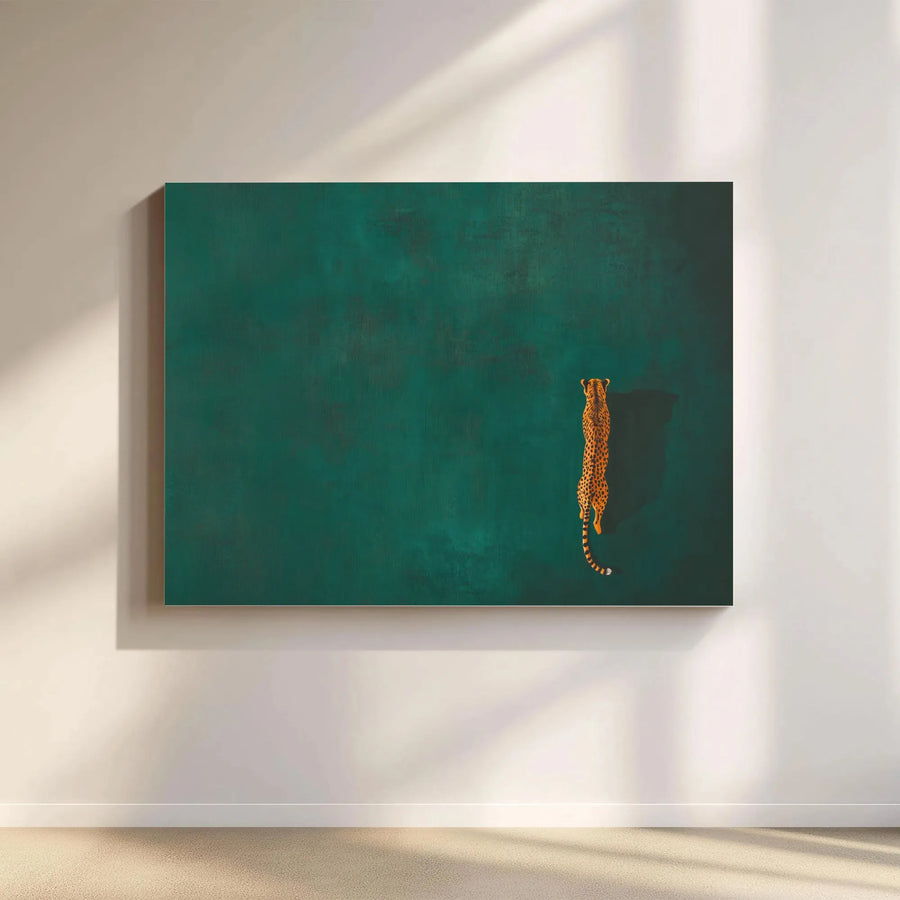 Minimalist Cheetah Canvas Wall Art | Overhead Wildlife Print on Teal | Premium 1.25" Thick Gallery Wrap | Modern Animal Art for Living Room Decor