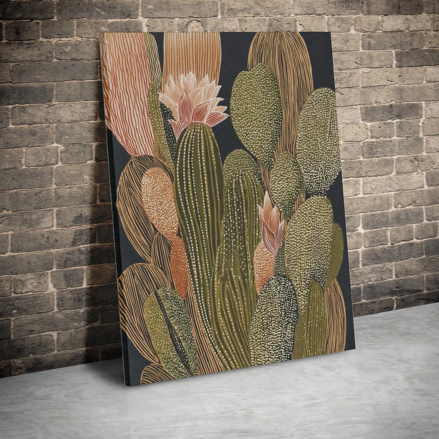 Boho Cactus Canvas Wall Art | Abstract Desert Botanical Illustration | Premium Gallery Wrapped Canvas | Modern Southwestern Home Decor Gift