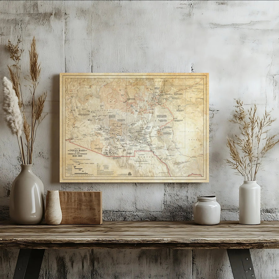 Indian Wars Map Of The American Southwest 1846-1900 | Vintage Historical Cartography | Premium Gallery-Wrap Canvas | Unique Gift For History Buffs