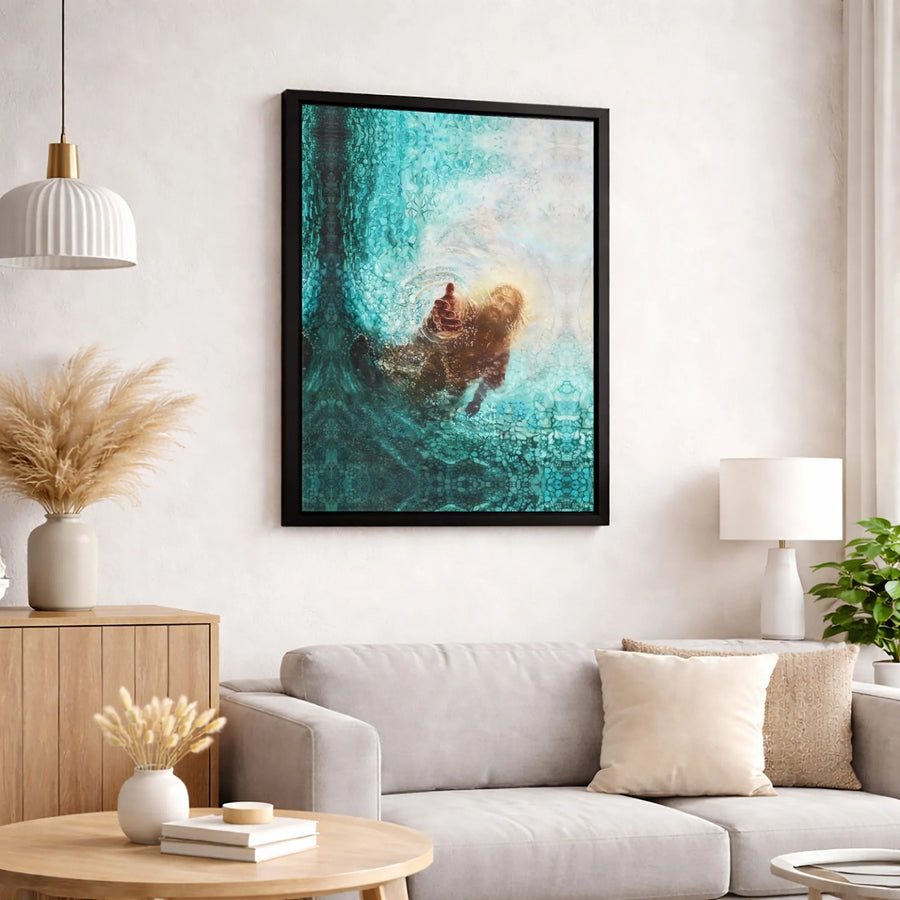Jesus Reaching Hand Canvas Print | Religious Water Reflection Wall Art | Premium Gallery Wrapped Decor | Christian Home Gift For Believers
