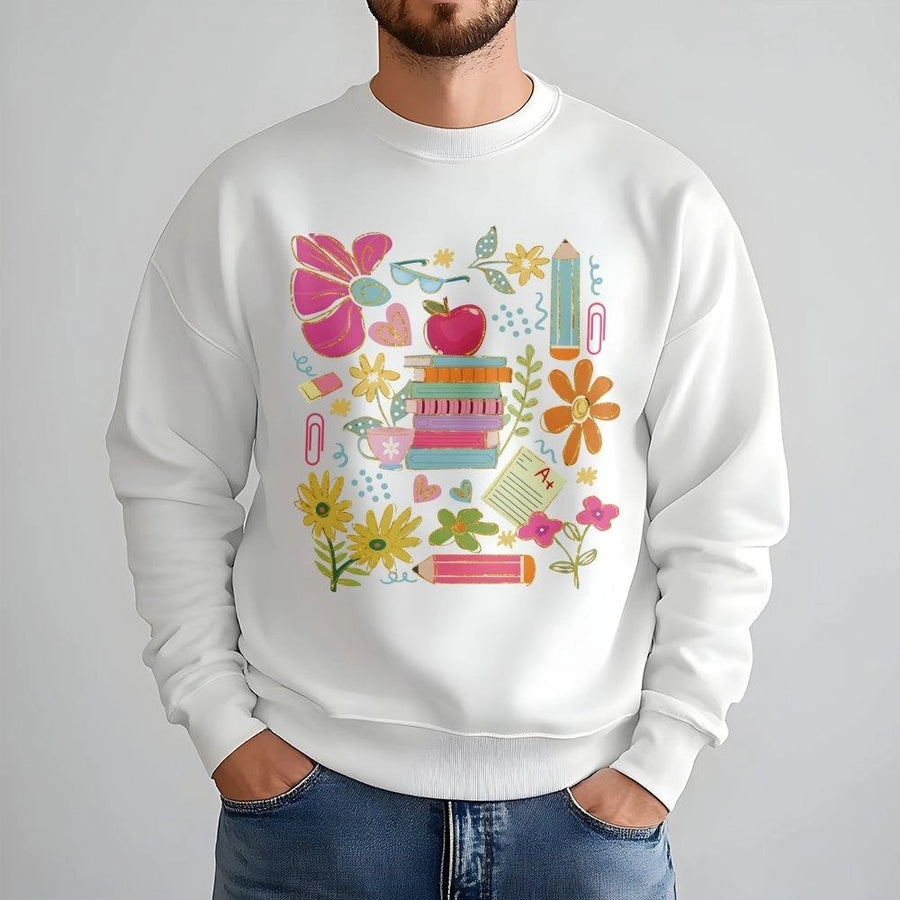 Teacher Sweatshirt Boho Floral | Cute School Supply Design | Premium Cotton Blend | Teacher Appreciation Gift For Women