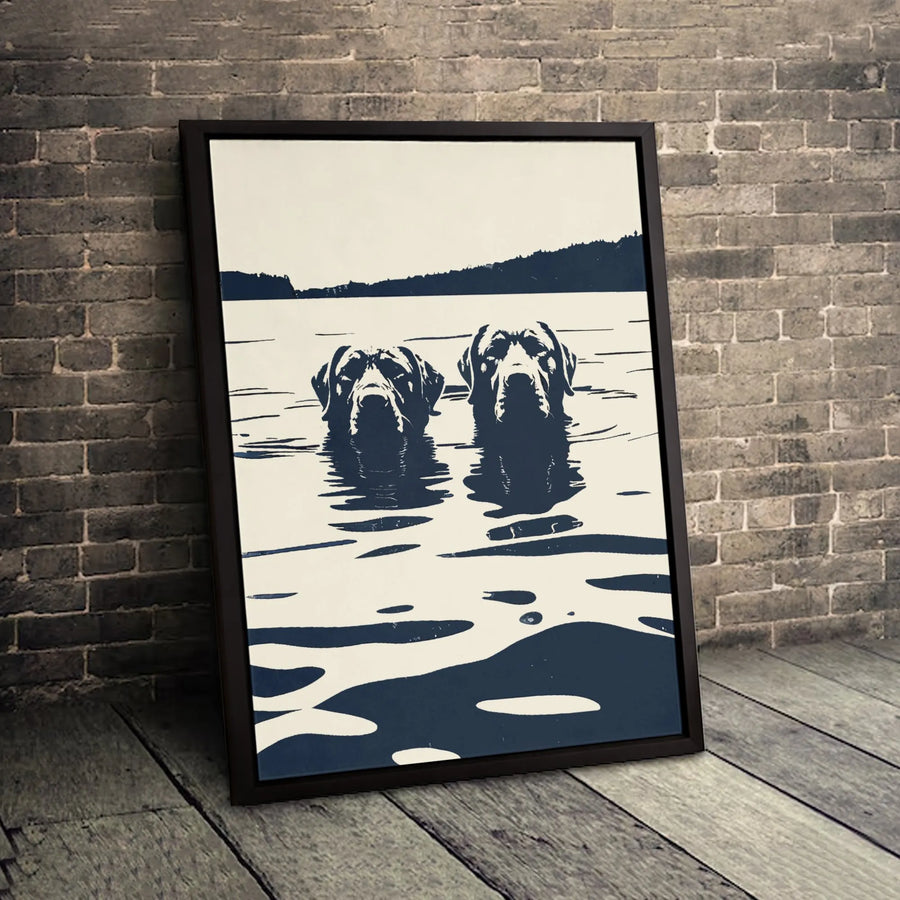 Labrador Dog Canvas Art | Minimalist Swimming Dogs Print | Premium Gallery-Wrapped 1.25" Canvas | Nature Home Decor Gift for Dog Lovers