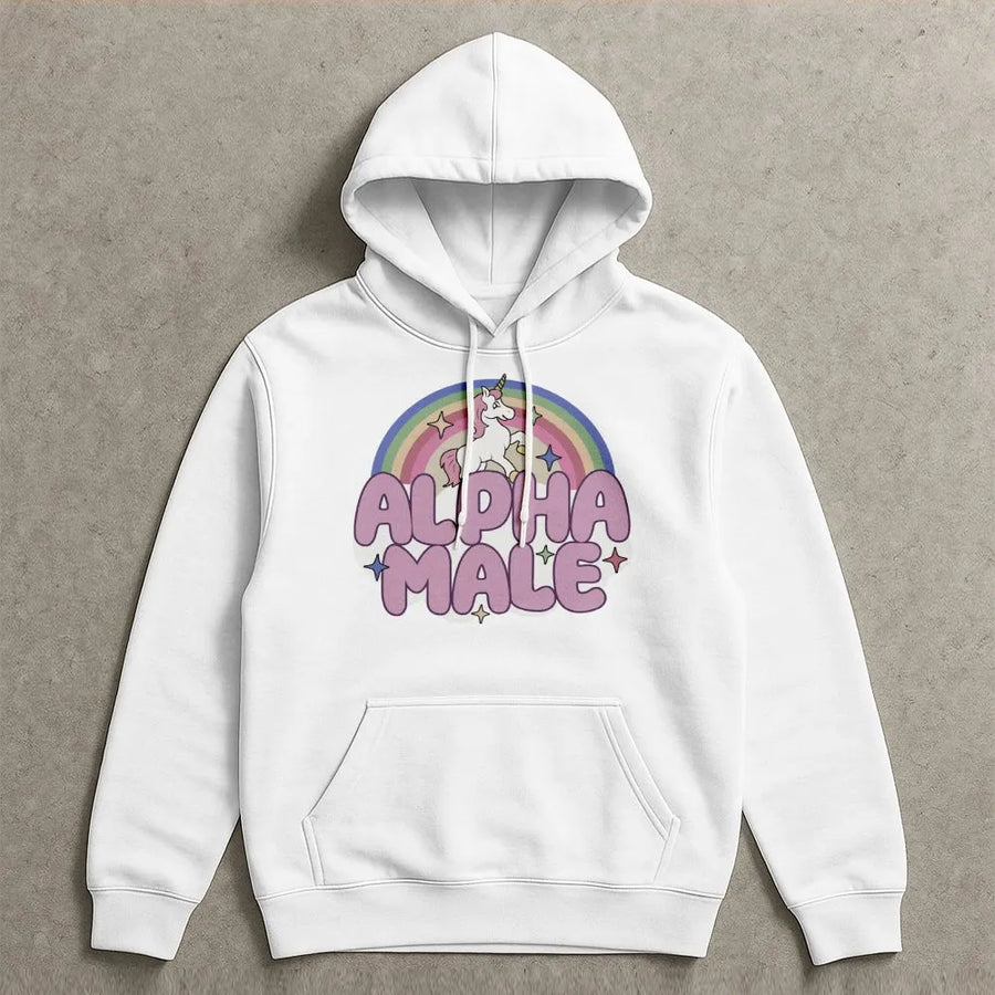 Alpha Male Unicorn Hoodie | Funny Sarcastic Rainbow Graphic | Premium Cotton Blend | Humorous Gift For Men And Women