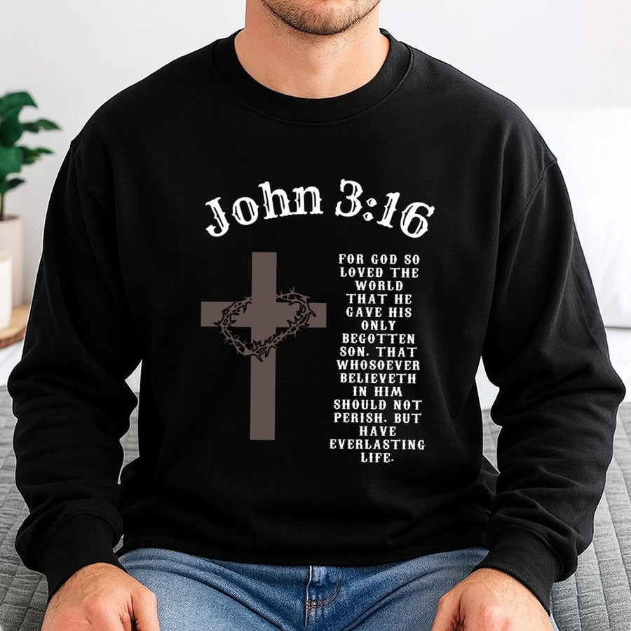 John 3:16 Sweatshirt | Bible Verse Cross Graphic | Cotton-Poly Premium Apparel | Christian Faith Gift for Men and Women