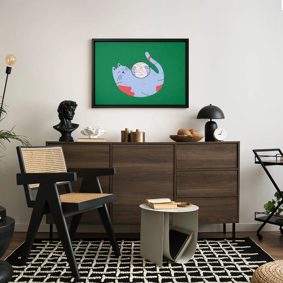 Cute Cat Canvas Wall Art | Playful Kitten With Yarn Ball Print | Premium Gallery-Wrapped Gallery Decor | Whimsical Animal Nursery Gift
