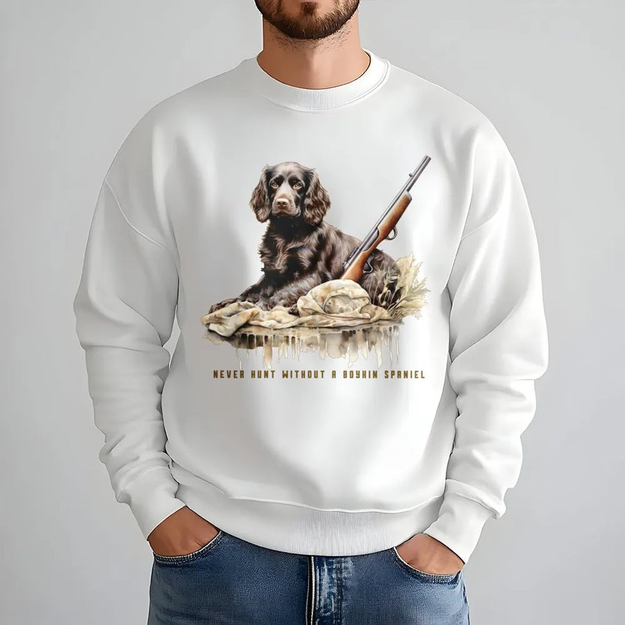 Boykin Spaniel Sweatshirt | Realistic Hunting Dog Art & Shotgun Graphic | Premium Cotton Blend | Gift for Hunter & Southern Dog Lover