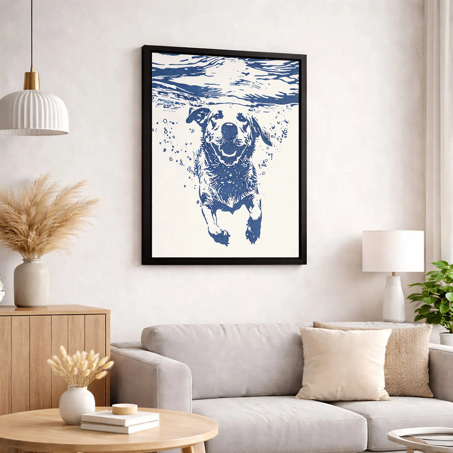 Swimming Dog Canvas Print | Blue Labrador Underwater Art | 1.25 Inch Gallery Wrap | Modern Pet Lover Home Decor Gift