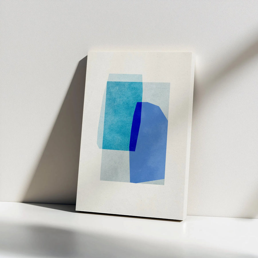 Abstract Geometric Canvas Wall Art | Modern Minimalist Blue Shapes Print | Premium Thick Gallery Wrap | Contemporary Home & Office Decor Gift