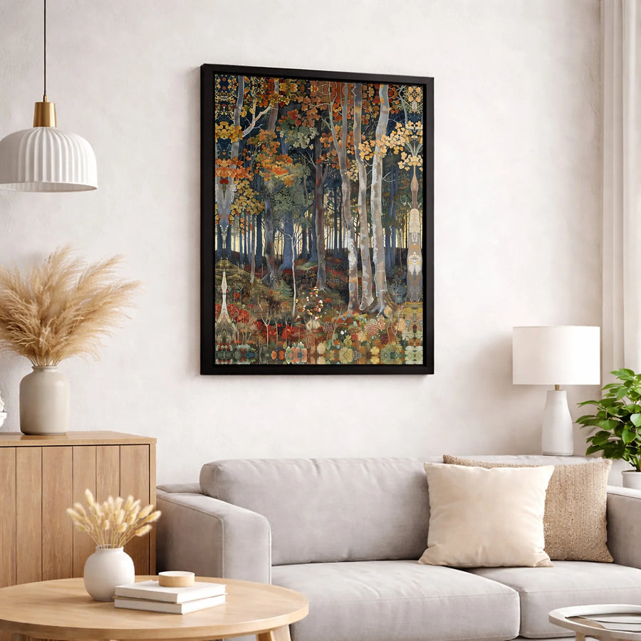 Autumn Forest Canvas Wall Art | Stylized Botanical Woodland Print | Premium Fade-Resistant Gallery Wrap | Moody Fall Home Decor Gift