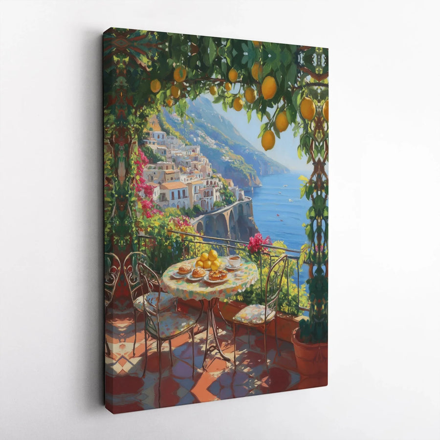 Amalfi Coast Wall Art | Italian Lemon Tree Seaside Balcony View | Premium Gallery Wrap Canvas | Mediterranean Home Decor Gift