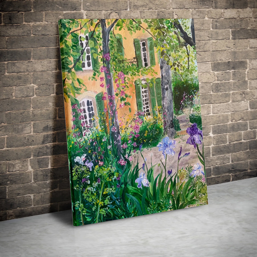 French Country House Canvas Print | Impressionist Villa and Flower Garden Painting | Premium Gallery Wrap Canvas | Rustic Farmhouse Living Room Decor Gift