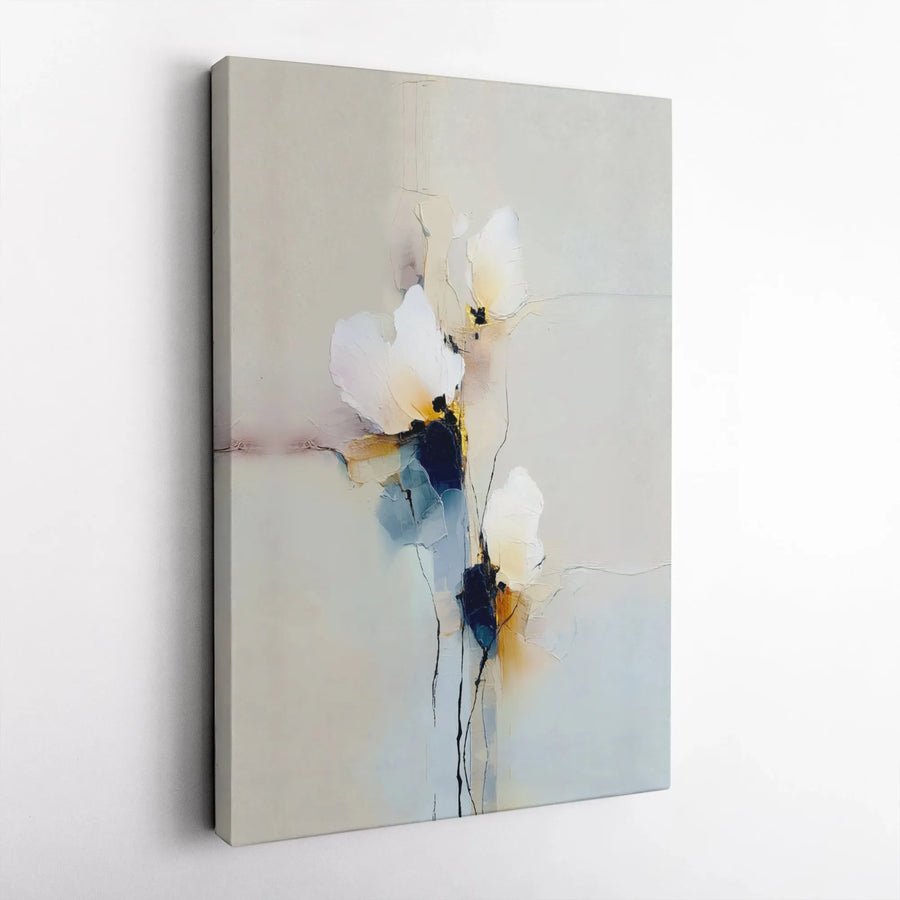 Abstract White Flower Canvas Wall Art | Minimalist Blue and Yellow Palette | Premium Gallery Wrapped Decor | Modern Home and Office Interior Gift