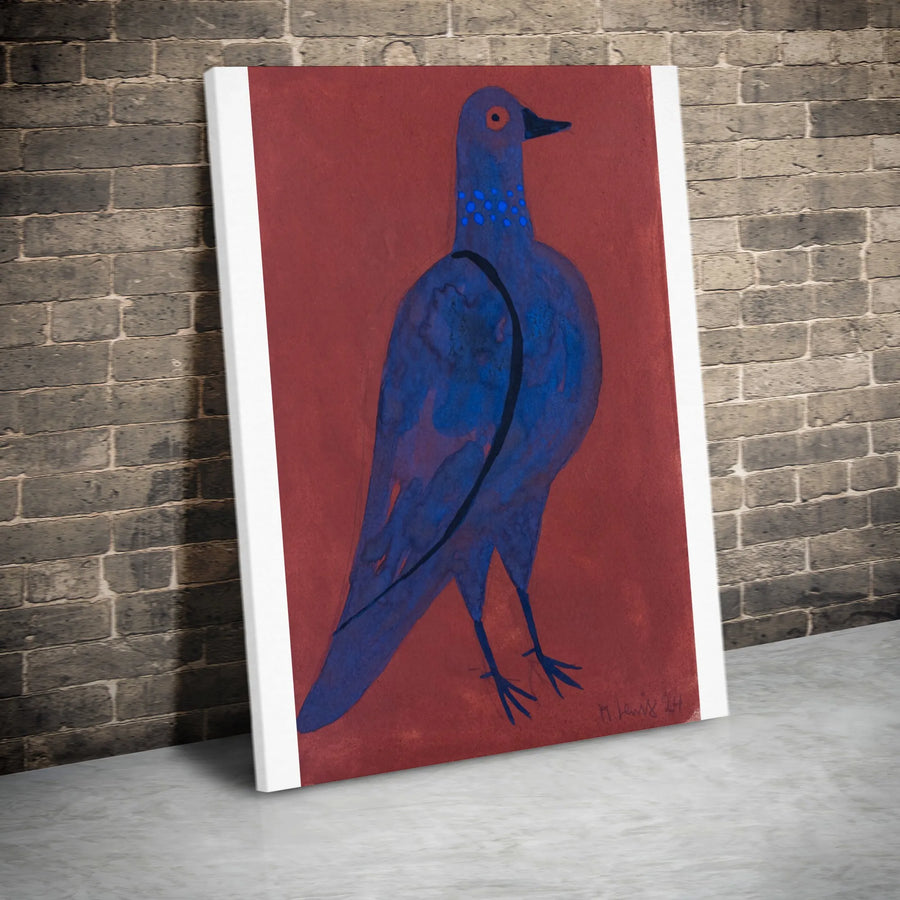 Blue Pigeon Canvas Wall Art | Modern Folk Art Bird Painting | Premium Gallery Wrapped Canvas | Modern Home Decor Gift