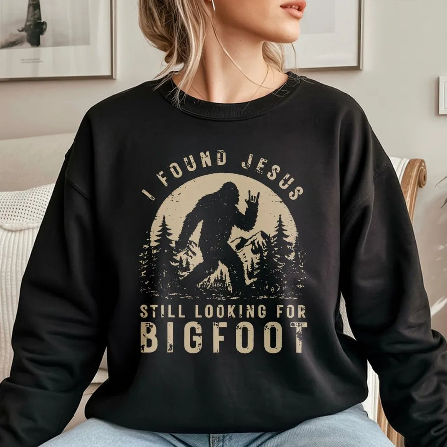 Bigfoot Sweatshirt | Funny I Found Jesus Sasquatch Graphic | Soft Cotton Blend | Unisex Religious Humor Gift