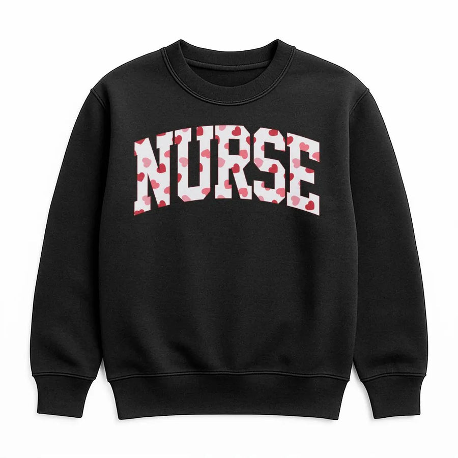 Nurse Valentine Sweatshirt | Heart Print Varsity Font | Premium Cotton Blend | Cute Nursing School Gift for Her