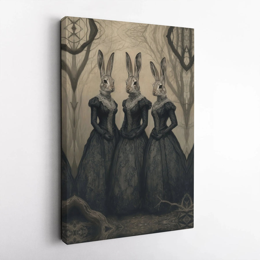 Gothic Victorian Rabbit Canvas Wall Art | Whimsical Anthropomorphic Bunny Portrait | Premium Gallery Wrap Decor | Dark Academia Gift for Home Office