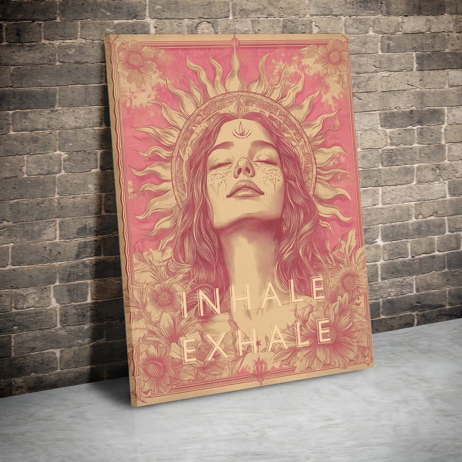 Inhale Exhale Canvas Wall Art | Bohemian Sun Goddess Illustration | 1.25-Inch Premium Gallery Wrap | Spiritual Home Decor Gift for Her