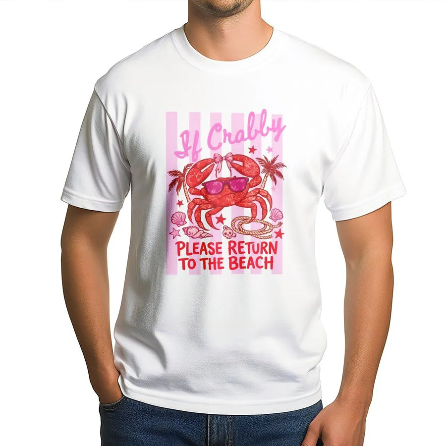 Funny Beach T-Shirt | If Crabby Please Return to The Beach Graphic | Soft Cotton Blend Pullover | Cute Summer Vacation Gift for Women