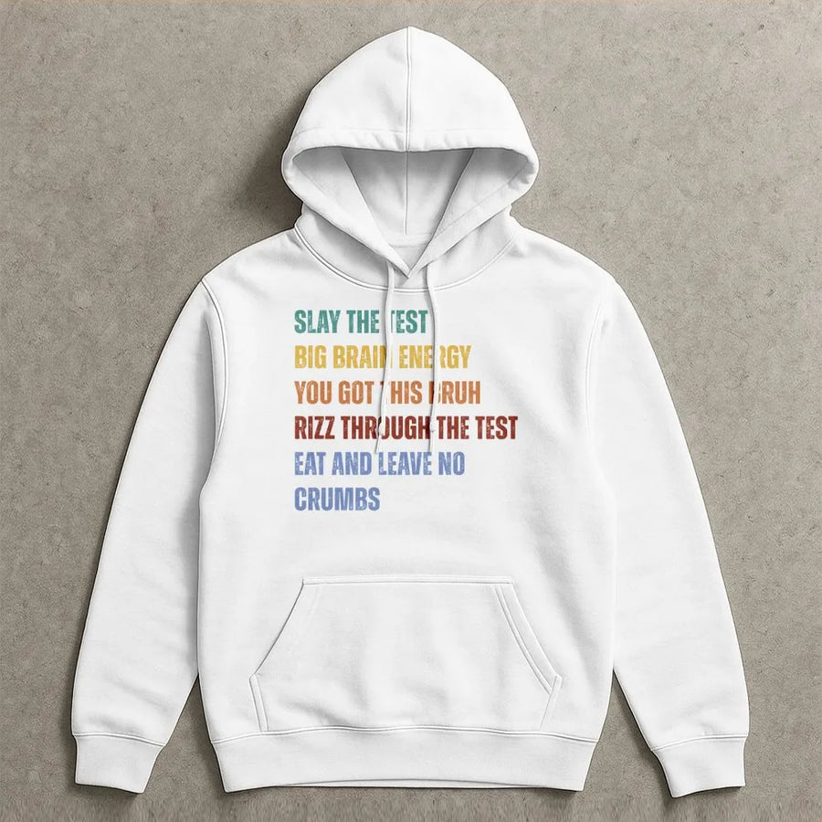 Slay The Test Hoodie | Funny Retro Motivational Quote | Premium Cotton-Blend Pullover | State Testing Day Gift for Teacher Team