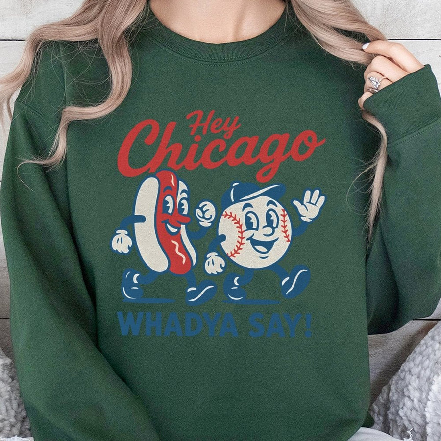 Chicago Baseball Sweatshirt | Retro Hot Dog Mascot Graphic | Premium Cotton Blend | Unisex Game Day Gift for Baseball Fans