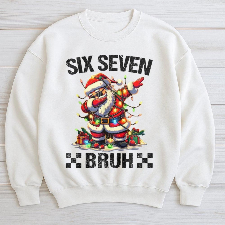 Dabbing Santa Sweatshirt | Funny Six Seven Bruh Christmas Graphic | Premium Cotton Blend Crewneck | Unisex Holiday Gift for Men and Women