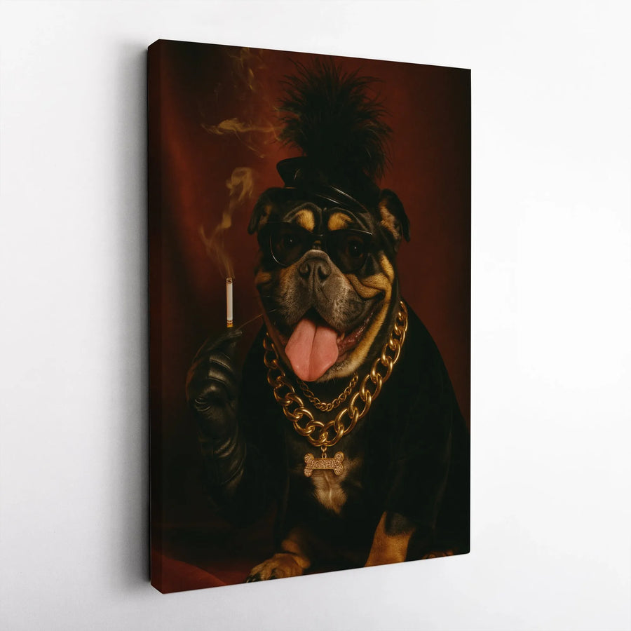 Bulldog Wall Art Canvas | Edgy Mohawk Hip Hop Dog Portrait | Premium Fade-Resistant Gallery Wrap | Unique Home Decor Gift for Dog Lovers