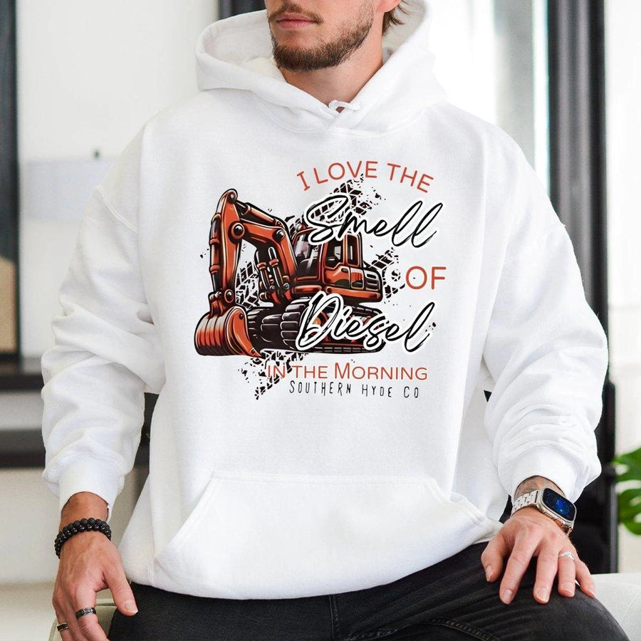 Smell of Diesel Hoodie | Heavy Equipment Excavator Graphic | Premium Cotton Blend | Gift for Construction Worker or Farmer