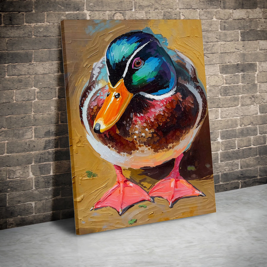 Mallard Duck Canvas Wall Art | Vibrant Painterly Style Print | Premium Gallery Wrapped Canvas | Gift for Nature Lover & Rustic Cabin Decor