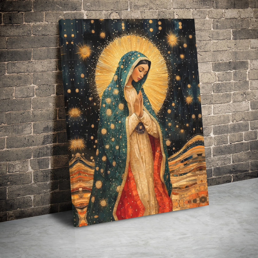 Our Lady Of Guadalupe Canvas Art | Klimt Inspired Virgin Mary Gold Halo Print | Premium 1.25 Inch Gallery Wrap | Religious Home Wall Decor Gift