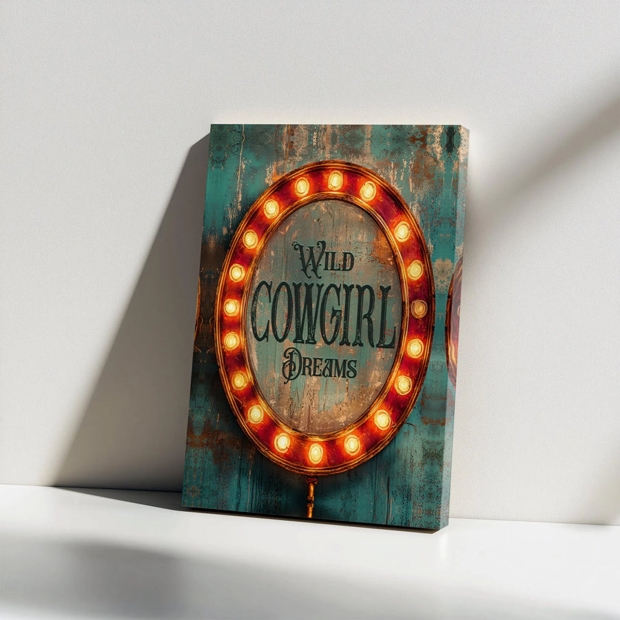 Wild Cowgirl Canvas Wall Art | Rustic Western Marquee Sign Print | Thick Gallery Wrapped Canvas | Premium Gift for Her, Country Living Decor