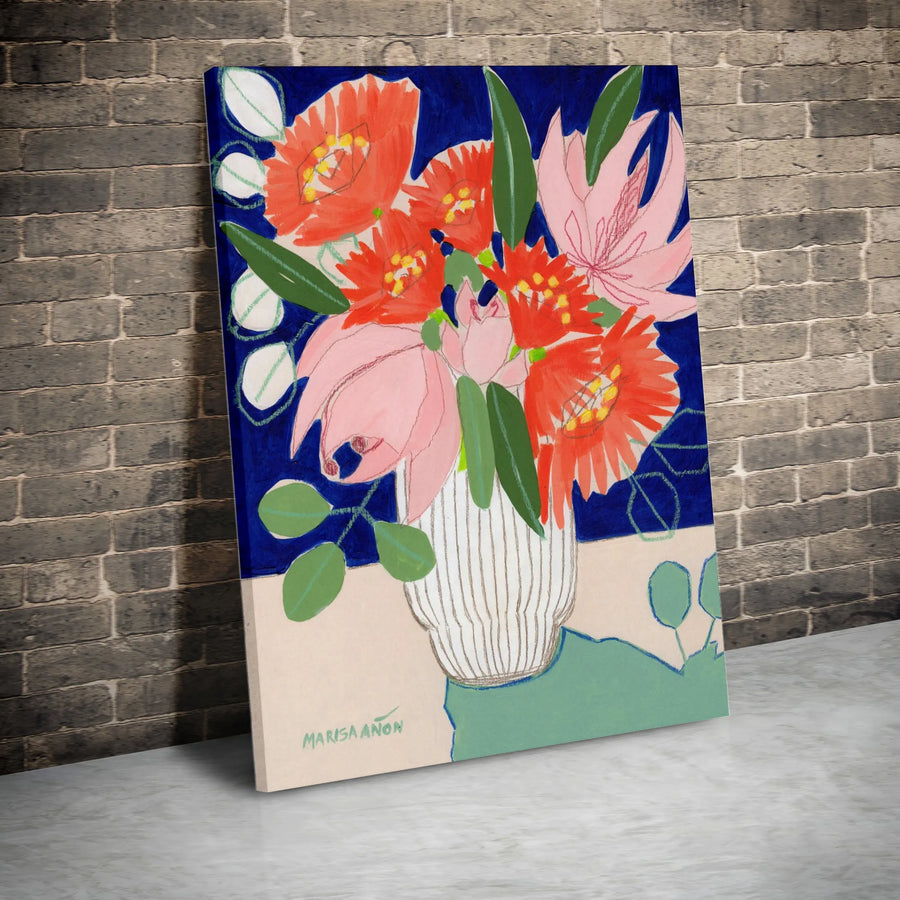Vibrant Floral Bouquet Vertical Canvas | Modern Abstract Flower Vase Art Print | Premium 1.25" Thick Gallery Wrap | Living Room Wall Decor Gift